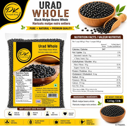 Punjab King Urad Whole (Black Matpe Beans Whole) – Whole Black Gram, Premium Indian Lentils for Dal Makhani & Traditional Cooking, Protein-Rich Pulses, 1.4 kg