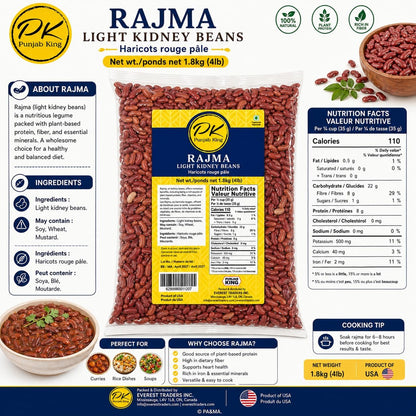 PK Punjab King Rajma Light Kidney Beans 4lb (1.8kg) – Premium Red Kidney Beans | High Protein & Fiber | Whole Beans for Cooking