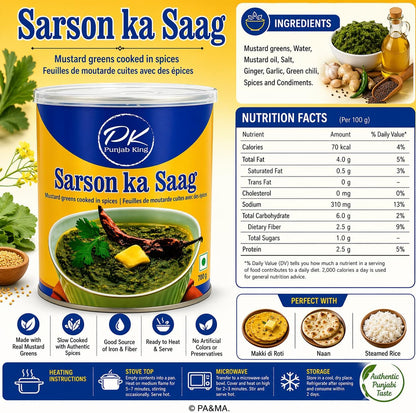 Punjab King Sarson Ka Saag 850g – Ready to Eat Mustard Greens Curry | Authentic Punjabi Dish | Heat & Serve