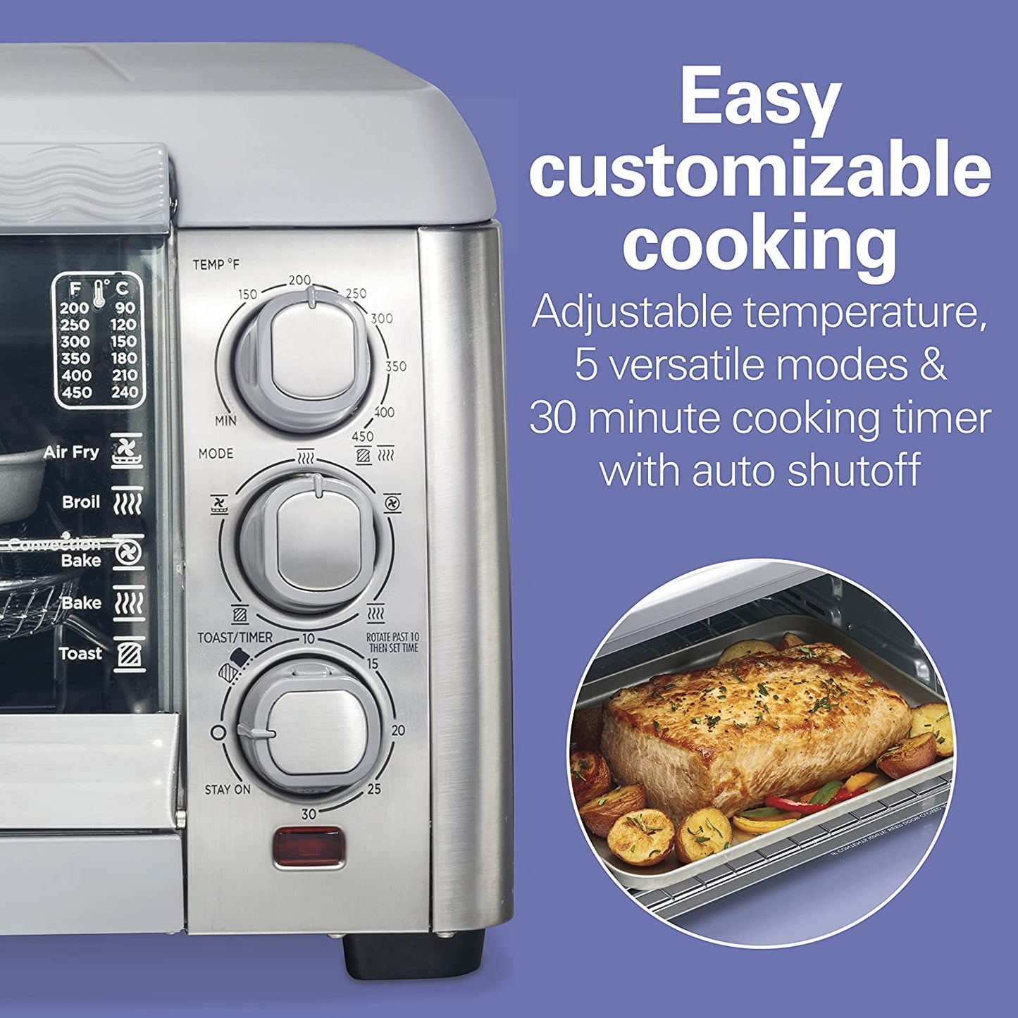 Hamilton Beach Quantum Fast Air Fryer Countertop Toaster Oven with Large Capacity, Fits 6 Slices or 12” Pizza, 5 Functions for Convection, Bake, Broil, Stainless Steel (31350)