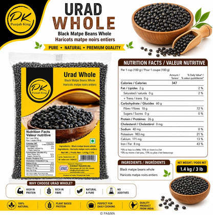 Punjab King Urad Whole (Black Matpe Beans Whole) – Whole Black Gram, Premium Indian Lentils for Dal Makhani & Traditional Cooking, Protein-Rich Pulses, 1.4 kg