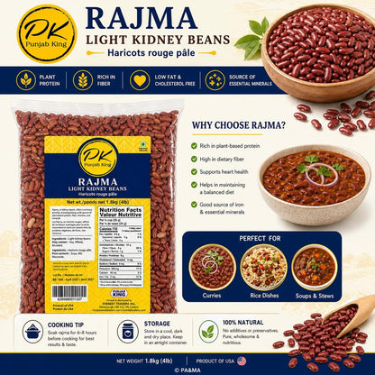 PK Punjab King Rajma Light Kidney Beans 4lb (1.8kg) – Premium Red Kidney Beans | High Protein & Fiber | Whole Beans for Cooking