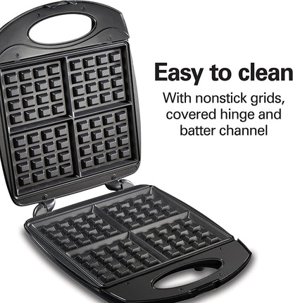 Hamilton Beach 26020C 4-Slice Belgian Waffle Maker, Black and Stainless Steel