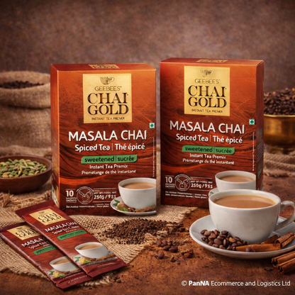 GeeBees Chai Gold Masala Chai, Sweetened, Instant Pre-Mix, 10 Sachets, Authentic Indian Masala Tea, Ready to Drink Tea - No Added preservatives, Natural Tea