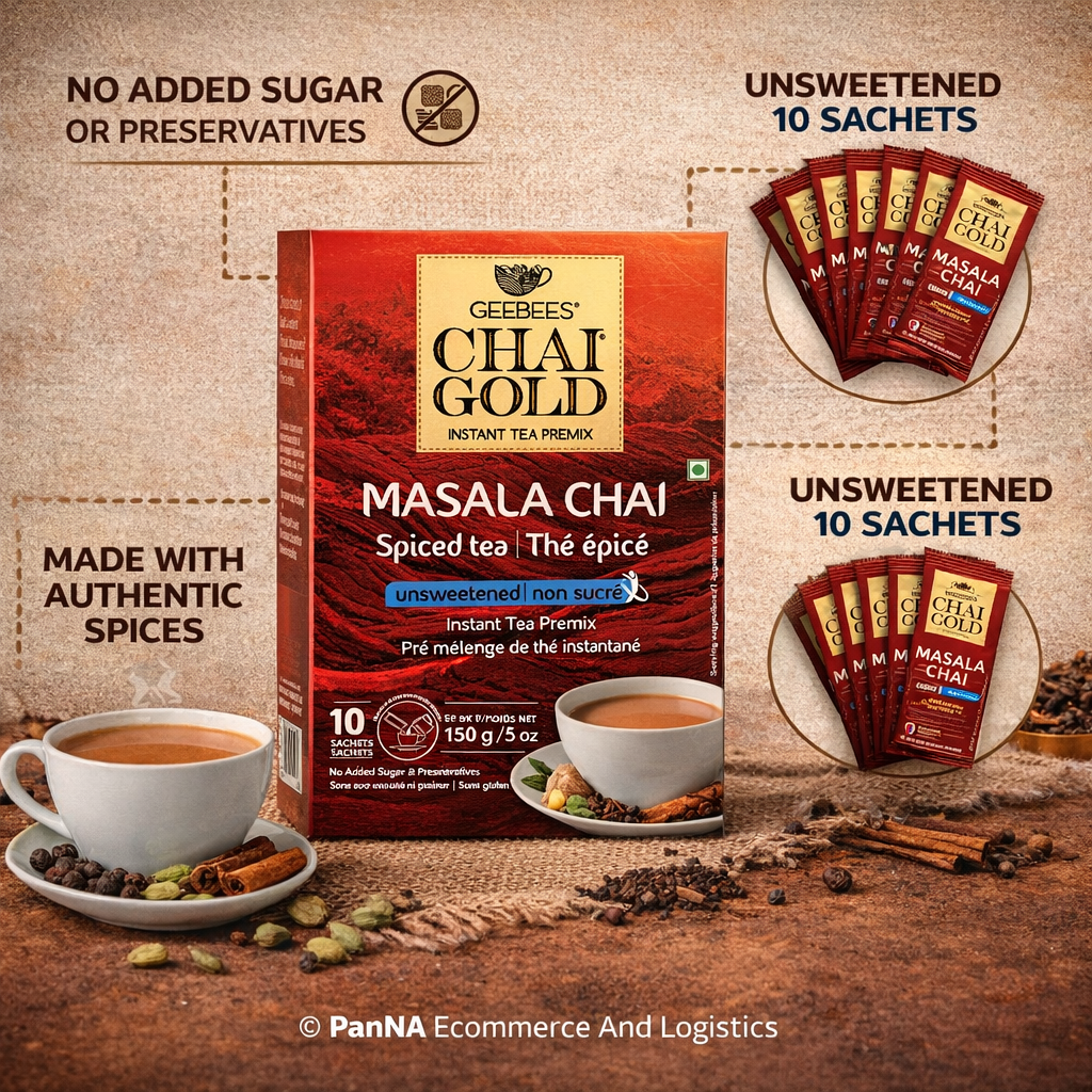 Geebees Chai Gold Masala Chai Instant Tea Premix Unsweetened 150g – Spiced Indian Tea | No Added Sugar