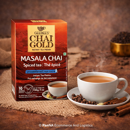 Geebees Chai Gold Masala Chai Instant Tea Premix Unsweetened 150g – Spiced Indian Tea | No Added Sugar