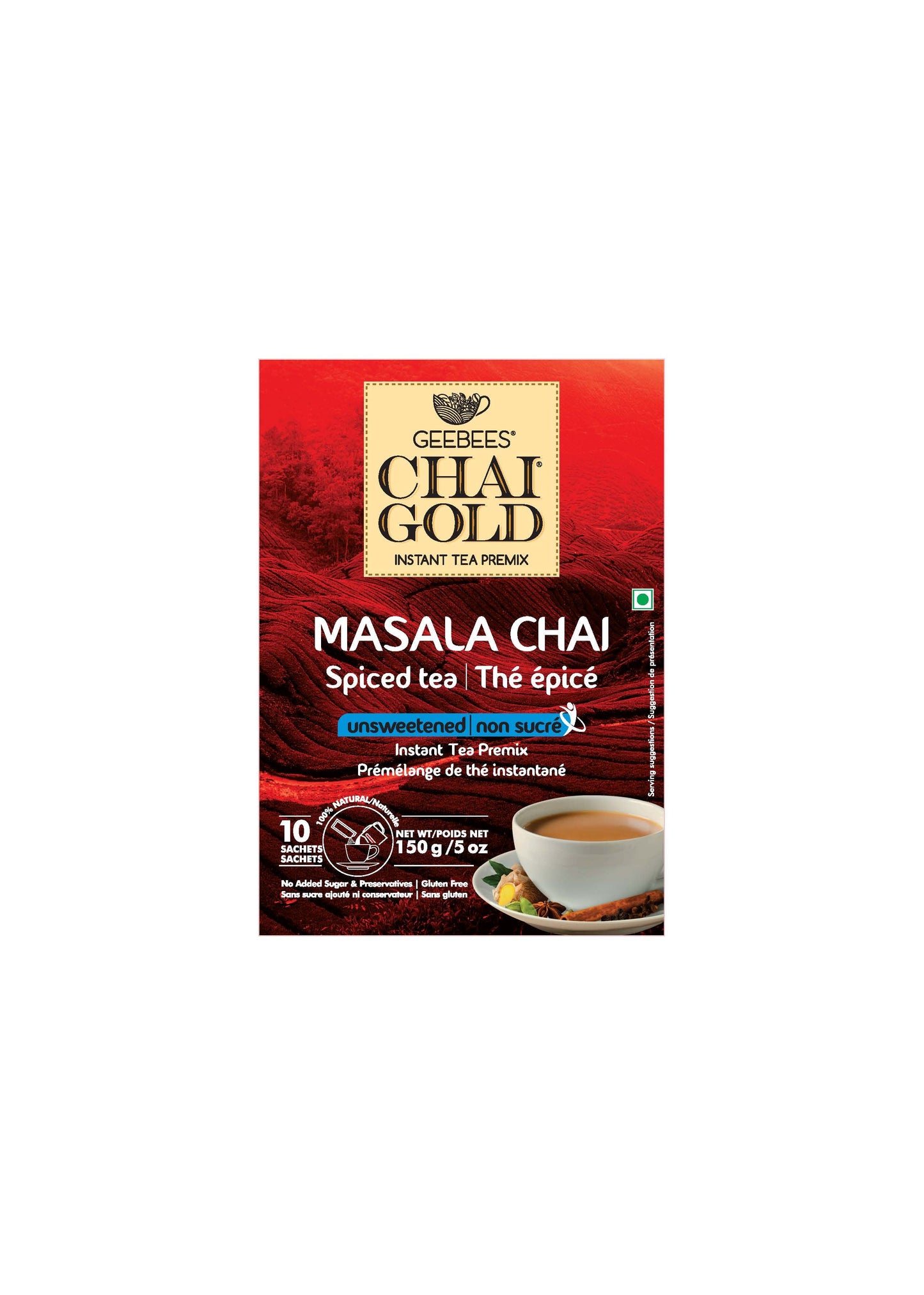 Geebees Chai Gold Masala Chai Instant Tea Premix Unsweetened 150g – Spiced Indian Tea | No Added Sugar