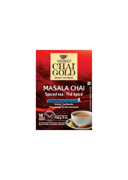 Geebees Chai Gold Masala Chai Instant Tea Premix Unsweetened 150g – Spiced Indian Tea | No Added Sugar
