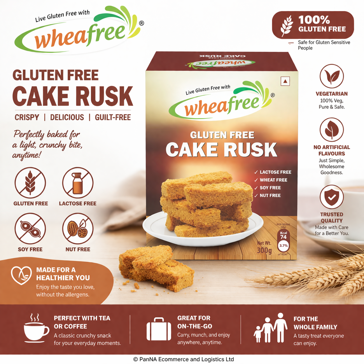 Wheafree Gluten Free Cake Rusk (300g) | Lactose Free, Wheat Free, Soy Free, Nut Free | Crunchy Tea-Time Snack | Healthy & Light Biscuit Alternative