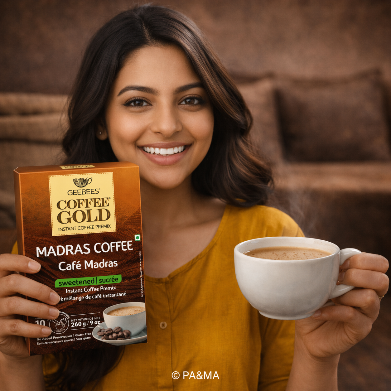 Geebees Coffee Gold Madras Coffee Instant Premix, Sweetened, 260g (9 oz), 10 Sachets, Café Style Filter Coffee, Quick & Easy Ready Mix