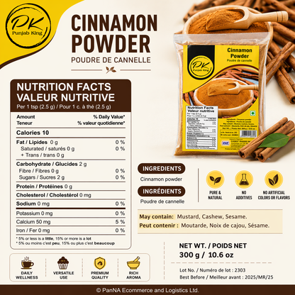 Punjab King Cinnamon Powder 300g | Premium Ground Dalchini | 100% Pure Natural Spice | Aromatic Baking & Cooking Ingredient | Product of India