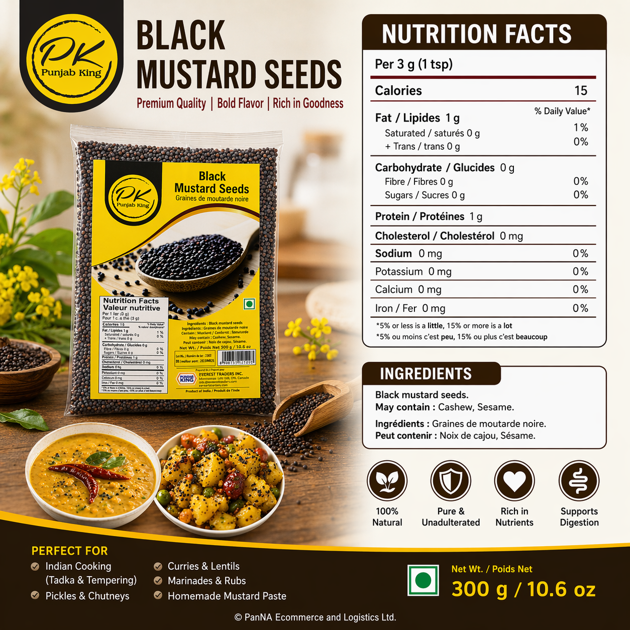 Punjab King Black Mustard Seeds 300g (10.6 oz) – Premium Whole Rai Seeds for Cooking, Pickling & Tempering – Natural Indian Spice, Rich Aroma & Flavor
