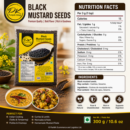 Punjab King Black Mustard Seeds 300g (10.6 oz) – Premium Whole Rai Seeds for Cooking, Pickling & Tempering – Natural Indian Spice, Rich Aroma & Flavor