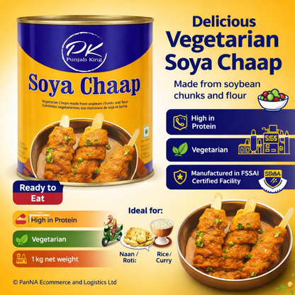 Punjab King Soya Chaap 3.1kg Can – Ready-to-Cook Vegetarian Soy Protein Chaap, High Protein Meat Alternative for Curries & BBQ