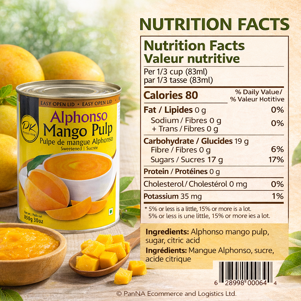 Punjab King Alphonso Mango Pulp 850g (Sweetened) – Premium Kesar Mango Puree, Ready-to-Eat Fruit Pulp for Desserts, Drinks & Cooking