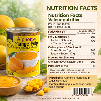 Punjab King Alphonso Mango Pulp 850g (Sweetened) – Premium Kesar Mango Puree, Ready-to-Eat Fruit Pulp for Desserts, Drinks & Cooking