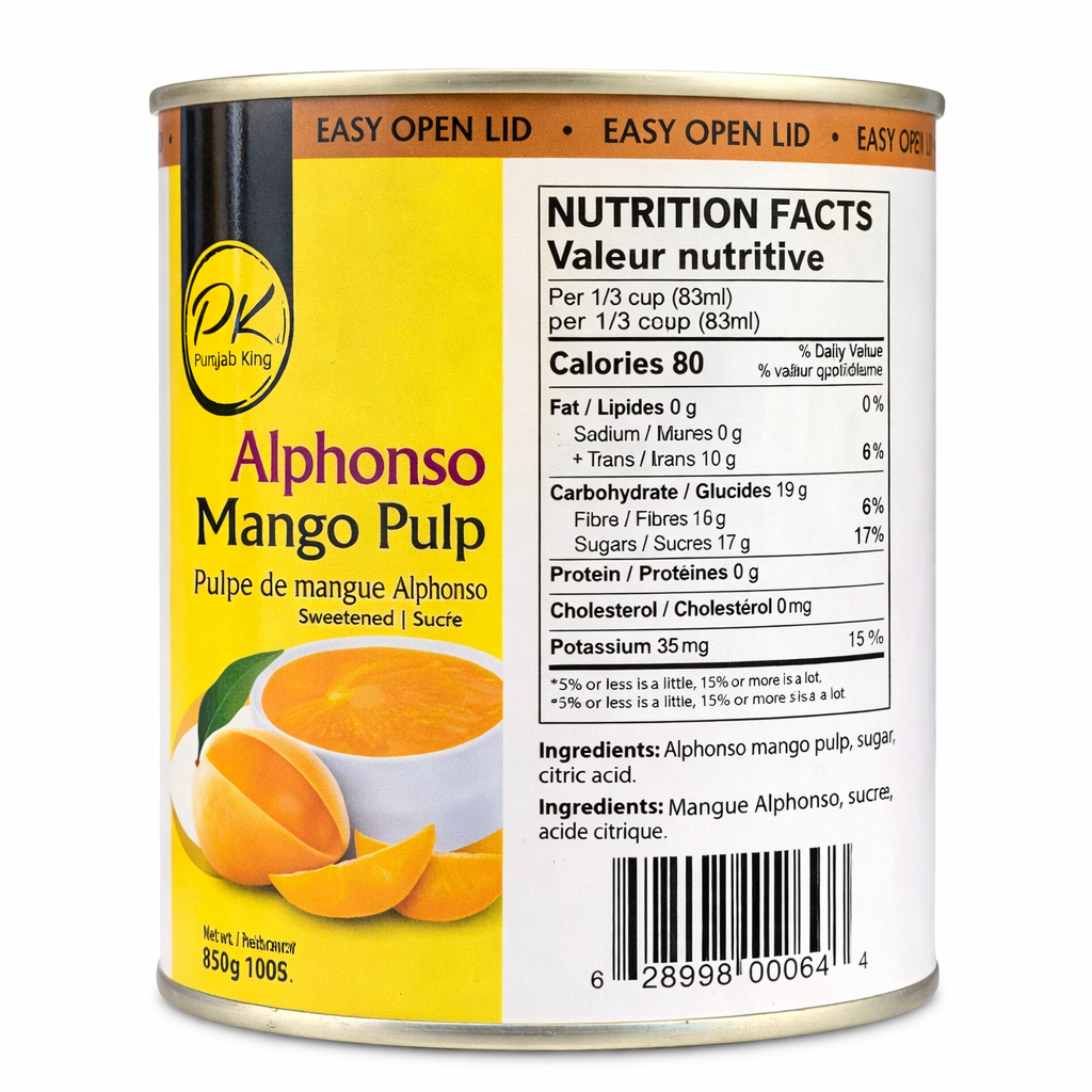 Punjab King Alphonso Mango Pulp 850g (Sweetened) – Premium Kesar Mango Puree, Ready-to-Eat Fruit Pulp for Desserts, Drinks & Cooking