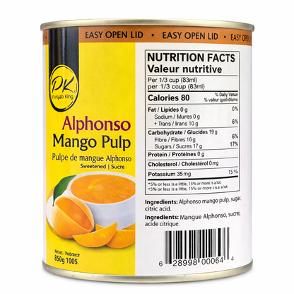 Punjab King Alphonso Mango Pulp 850g (Sweetened) – Premium Kesar Mango Puree, Ready-to-Eat Fruit Pulp for Desserts, Drinks & Cooking