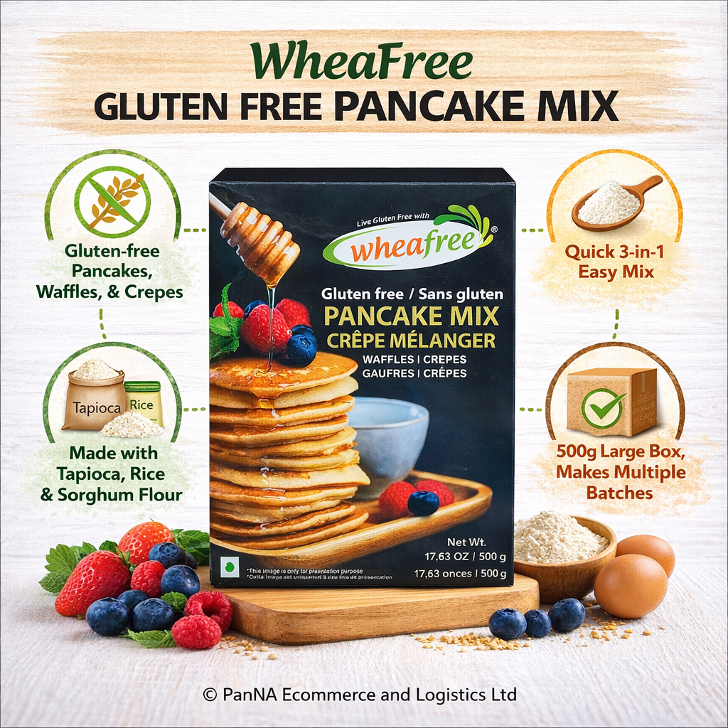 Wheafree Gluten Free Pancake Mix – Crepe & Waffle Mix | Healthy Breakfast Mix | Easy to Cook | Soft & Fluffy Pancakes | 500g Pack