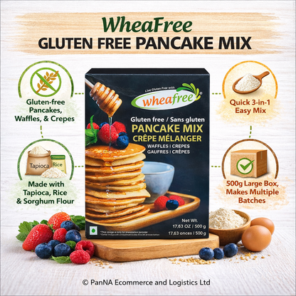 Wheafree Gluten Free Pancake Mix – Crepe & Waffle Mix | Healthy Breakfast Mix | Easy to Cook | Soft & Fluffy Pancakes | 500g Pack