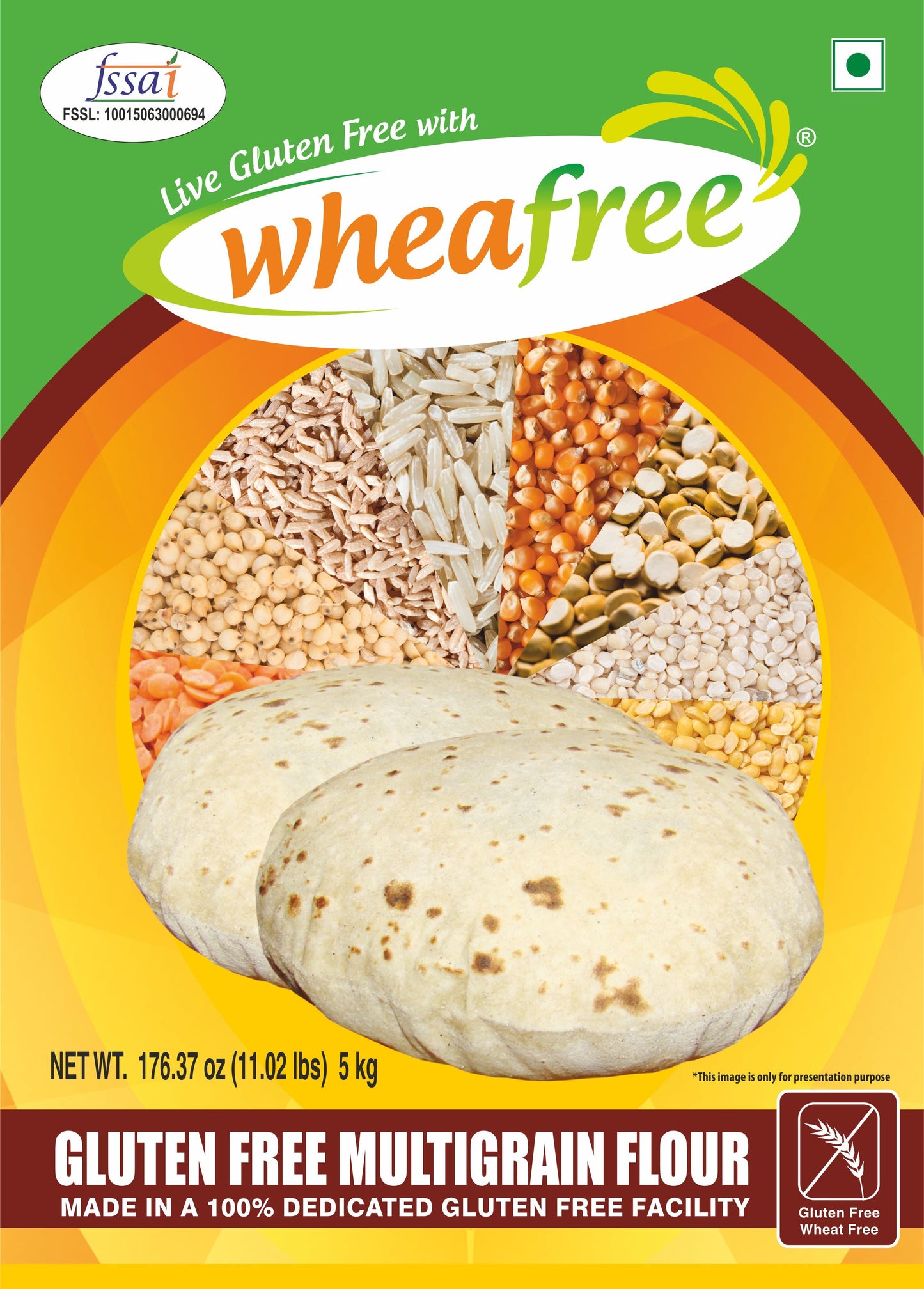 Wheafree Gluten Free Multigrain Flour 5kg – Atta for Roti & Chapati, Wheat-Free Flour Blend, High Fiber Healthy Flour, FSSAI Certified