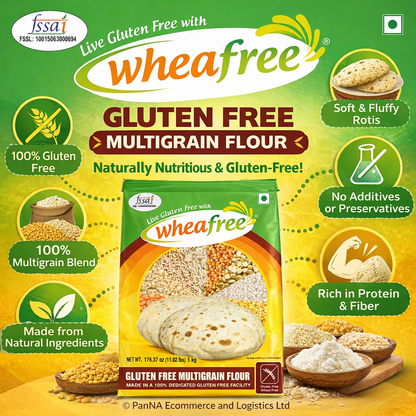 Wheafree Gluten Free Multigrain Flour 5kg – Atta for Roti & Chapati, Wheat-Free Flour Blend, High Fiber Healthy Flour, FSSAI Certified