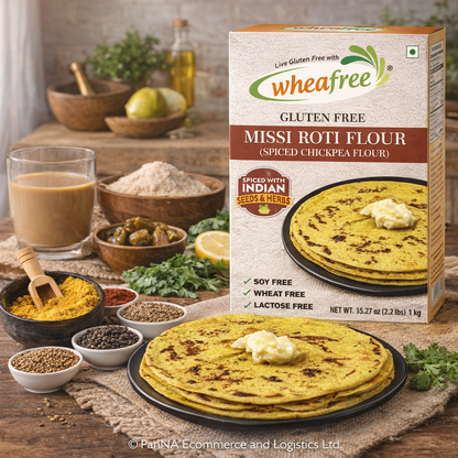 Wheafree Gluten Free Missi Roti Flour 1kg – Spiced Chickpea Atta with Indian Seeds & Herbs, Wheat-Free Multigrain Flour for Roti & Paratha