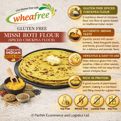 Wheafree Gluten Free Missi Roti Flour 1kg – Spiced Chickpea Atta with Indian Seeds & Herbs, Wheat-Free Multigrain Flour for Roti & Paratha