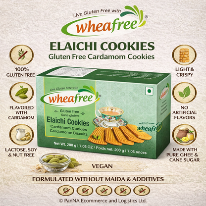 Wheafree Elaichi Cookies 200g – Gluten Free Cardamom Biscuits, Aromatic Indian Tea-Time Cookies, Wheat-Free Vegetarian Snack