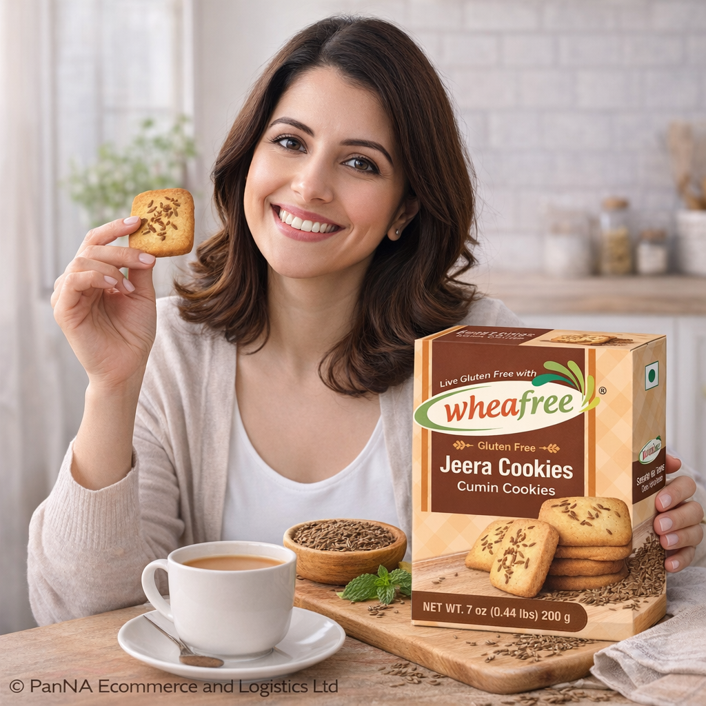 Wheafree Jeera Cookies 200g – Gluten Free Cumin Biscuits, Savory Digestive Snack, Wheat-Free Tea-Time Cookies, Vegetarian