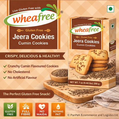Wheafree Jeera Cookies 200g – Gluten Free Cumin Biscuits, Savory Digestive Snack, Wheat-Free Tea-Time Cookies, Vegetarian