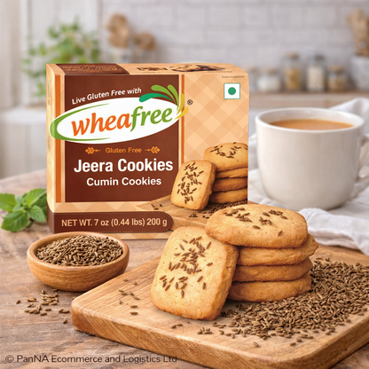 Wheafree Jeera Cookies 200g – Gluten Free Cumin Biscuits, Savory Digestive Snack, Wheat-Free Tea-Time Cookies, Vegetarian