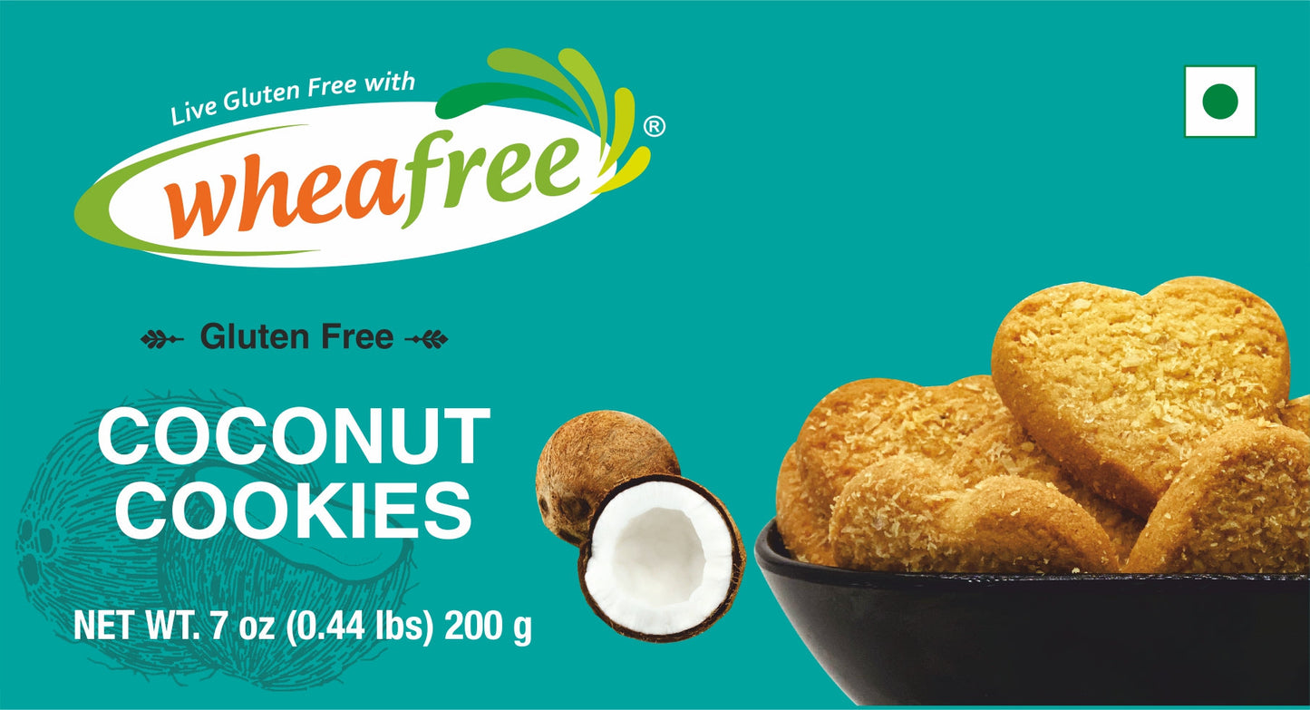 Wheafree Coconut Cookies (200g) – Gluten Free Coconut Biscuits, Crispy & Crunchy Healthy Snack, Vegetarian Tea-Time Cookies