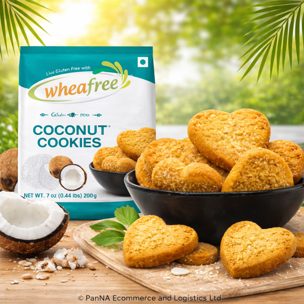 Wheafree Coconut Cookies (200g) – Gluten Free Coconut Biscuits, Crispy & Crunchy Healthy Snack, Vegetarian Tea-Time Cookies