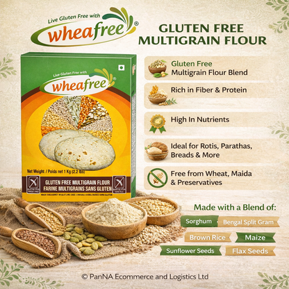 Wheafree Gluten Free Multigrain Flour 1kg – Wheat-Free Atta for Roti & Chapati, High Fiber Healthy Flour, Gluten-Free Kitchen Staple
