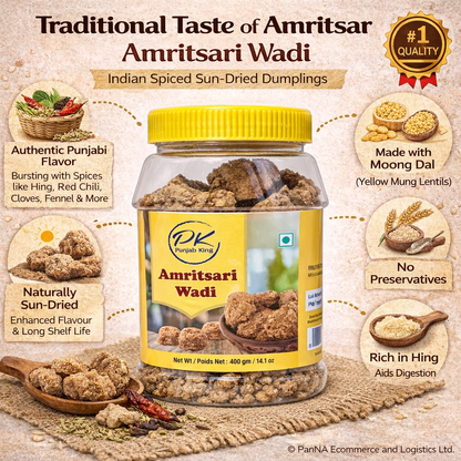 Punjab King Amritsari Wadi 400g Jar – Traditional Punjabi Sun-Dried Lentil Nuggets, Authentic Indian Cooking Ingredient