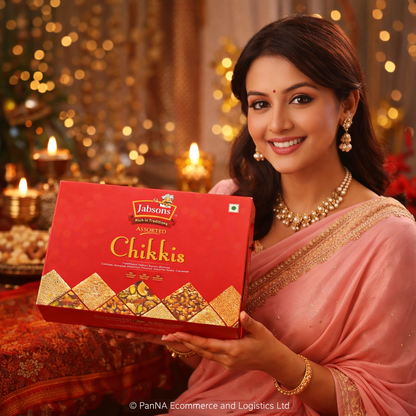 Jabsons Assorted Chikkis 400g | Traditional Indian Nut Brittle Sweets | Peanut, Sesame, Cashew, Almond & Pistachio Chikki | Healthy Sweet Snack Gift Pack