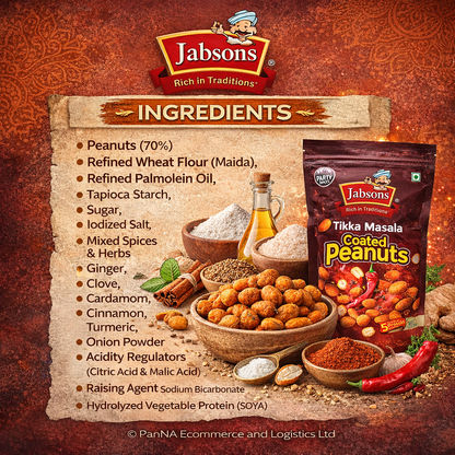 Jabsons Tikka Masala Coated Peanuts 400g – Crunchy Spicy Peanuts Snack | High Protein Namkeen | Party Snack | Tea-Time Munchies