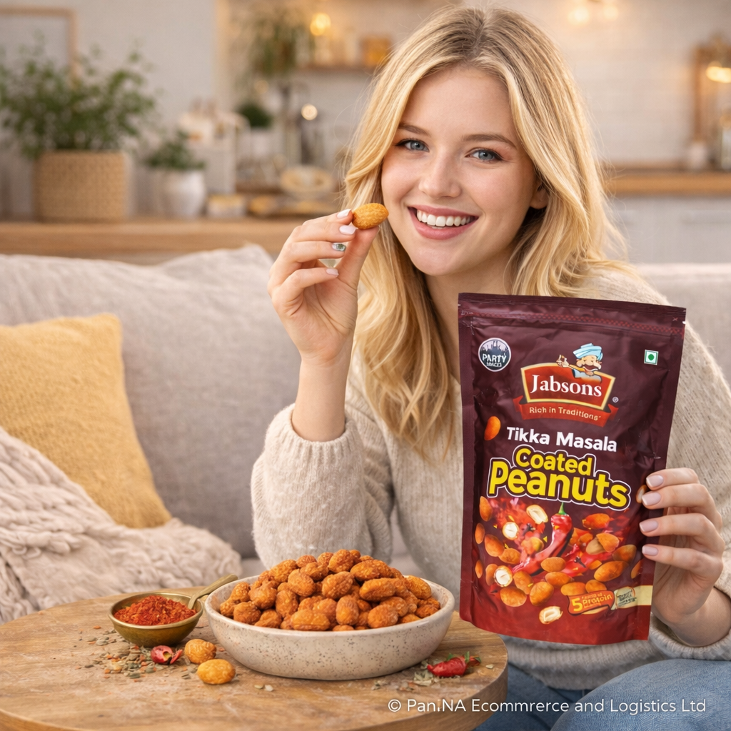 Jabsons Tikka Masala Coated Peanuts 400g – Crunchy Spicy Peanuts Snack | High Protein Namkeen | Party Snack | Tea-Time Munchies