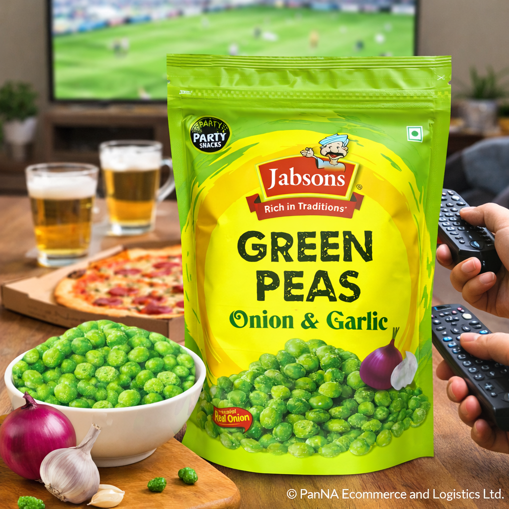 Jabsons Green Peas Snacks – Onion & Garlic Flavour | Crunchy Roasted Matar | High Protein Healthy Snack | Indian Namkeen | Tea Time & Diet Snack