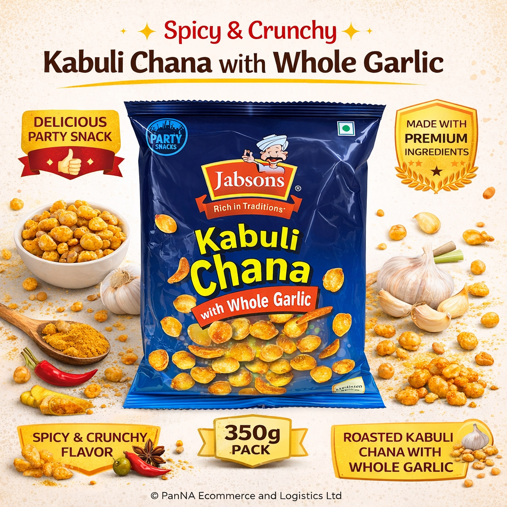 Jabsons Kabuli Chana with Whole Garlic | Roasted Chickpeas Snack | High Protein Healthy Namkeen | Crunchy Garlic Flavoured Diet Snack | Tea Time & Weight Loss Snack | Ready to Eat (Party Snacks)