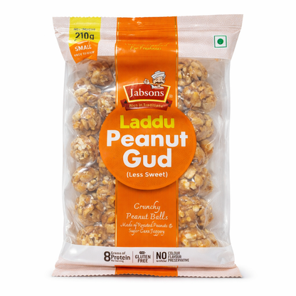 Jabsons Laddu Peanut Gud (Less Sweet) – Crunchy Peanut Balls with Jaggery, High Protein Traditional Indian Sweet, Gluten Free Healthy Snack, Ready to Eat Mithai – 210g