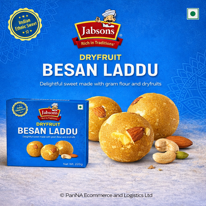Jabsons Dryfruit Besan Laddu 400g – Premium Indian Sweet | Desi Ghee Besan Ladoo with Nuts | Traditional Mithai | Festive & Gift Pack