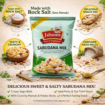 Jabsons Sabudana Mix Namkeen | Fasting Snack with Rock Salt | Peanut & Potato Sticks Mixture | Crunchy Healthy Snack | Tea Time & Diet Snack | Ready-to-Eat Sabudana Mixture