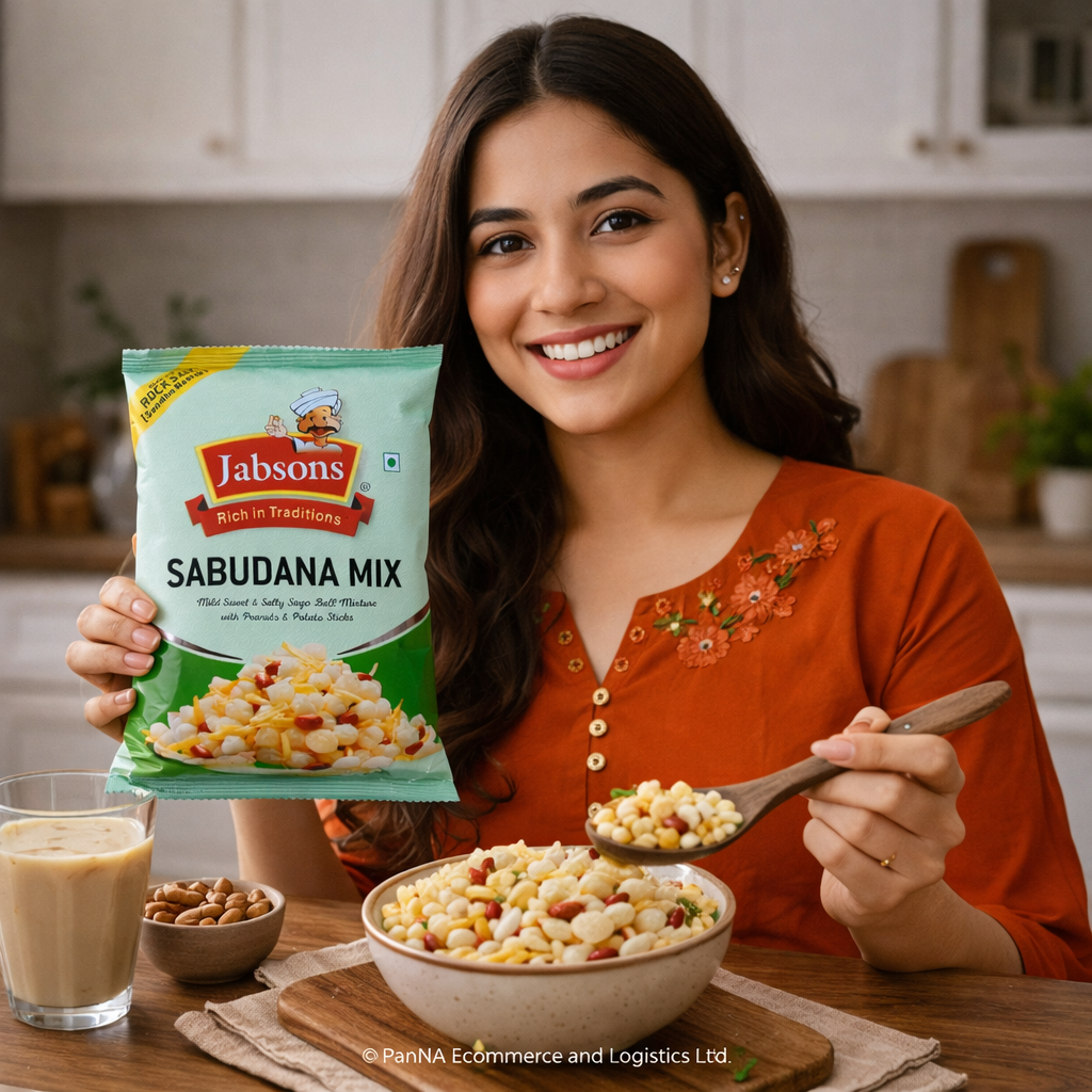 Jabsons Sabudana Mix Namkeen | Fasting Snack with Rock Salt | Peanut & Potato Sticks Mixture | Crunchy Healthy Snack | Tea Time & Diet Snack | Ready-to-Eat Sabudana Mixture