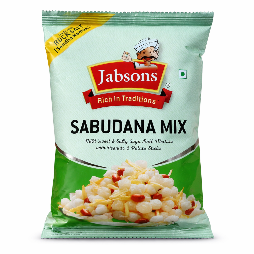Jabsons Sabudana Mix Namkeen | Fasting Snack with Rock Salt | Peanut & Potato Sticks Mixture | Crunchy Healthy Snack | Tea Time & Diet Snack | Ready-to-Eat Sabudana Mixture