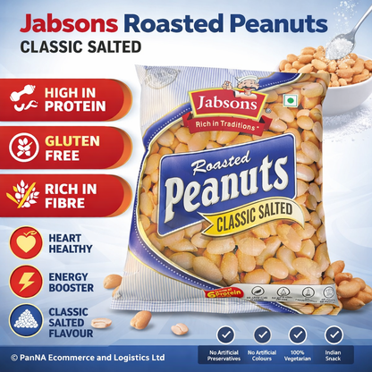 Jabsons Roasted Peanuts Classic Salted 160g | High Protein Snack | Crunchy & Healthy Salted Groundnuts | Ready-to-Eat Snack
