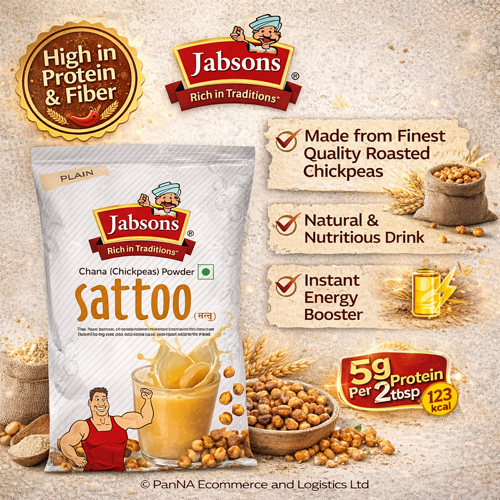 Jabsons Sattu (Chana Powder 500g) – High Protein Roasted Chickpea Flour | Natural Energy Drink Mix | Healthy Indian Superfood | Rich in Iron
