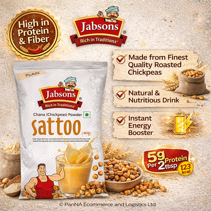 Jabsons Sattu (Chana Powder 500g) – High Protein Roasted Chickpea Flour | Natural Energy Drink Mix | Healthy Indian Superfood | Rich in Iron