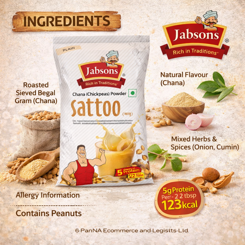 Jabsons Sattu (Chana Powder 500g) – High Protein Roasted Chickpea Flour | Natural Energy Drink Mix | Healthy Indian Superfood | Rich in Iron